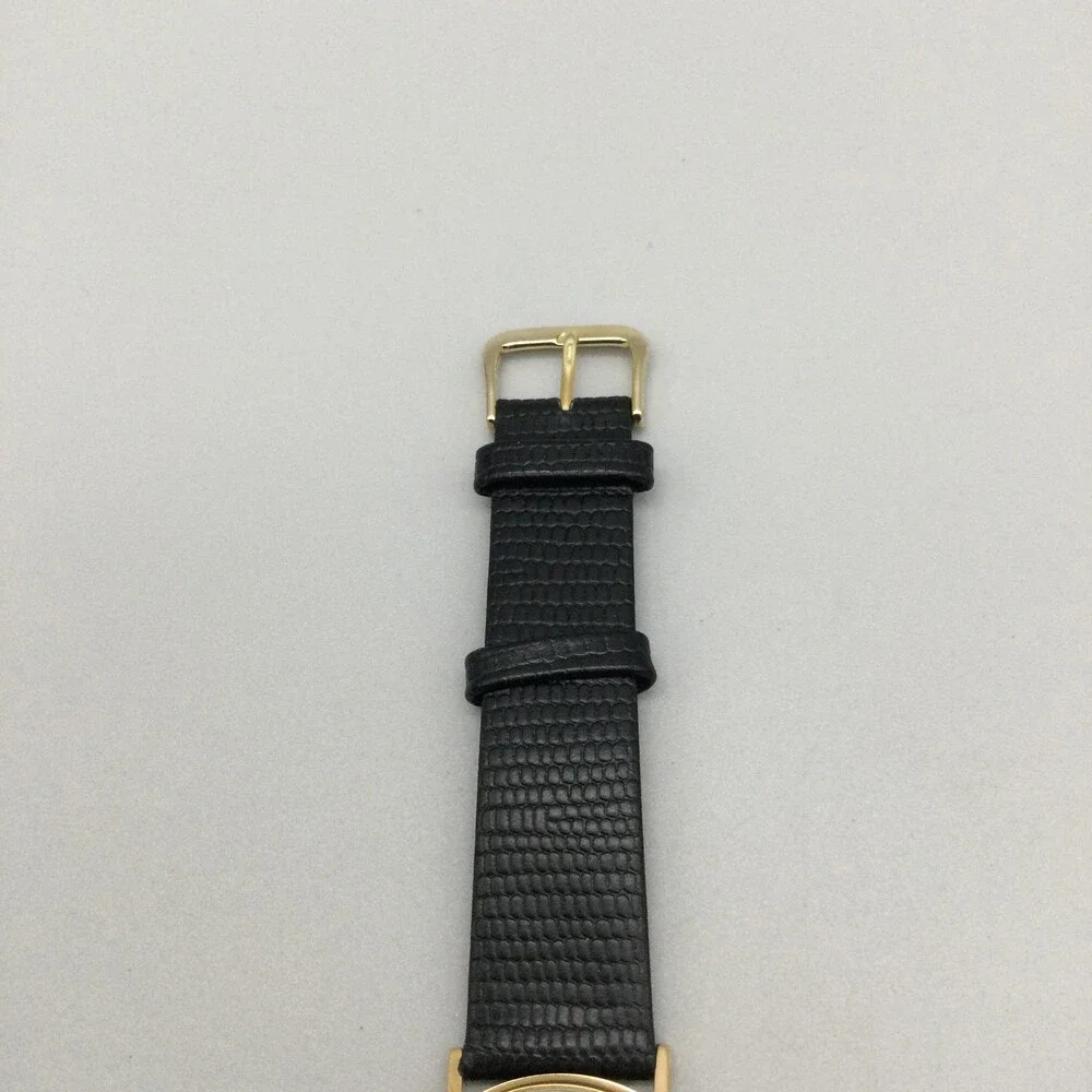 Vintage Geneve Mens Watch 33mm Black Dial Date 14K Gold Leather New Battery